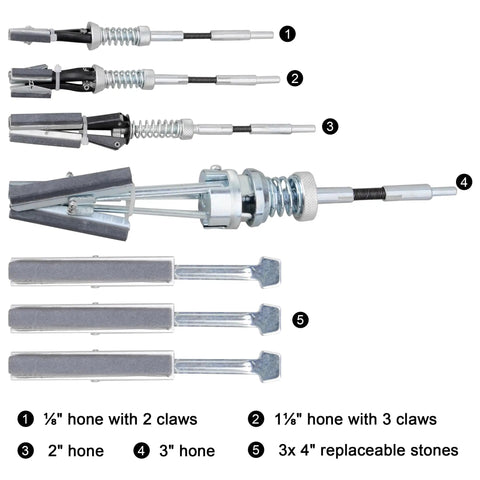 Shop Grade Adjustable Cylinder Honing Tool Kit For Smooth Motor Rebuilds And Precision Bore Finishing With Multiple Mandrels, includes 1⅛" and 2" hones.