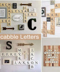 Basswood craft sheets used for Scrabble-style letter wall art on wooden boards collage display