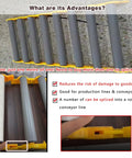 Heavy Duty Portable Conveyor Rollers With Hella Sturdy Build Carrying 330 Lb Loads Flexible Interlocking Shaft Design laid out for easy connection.