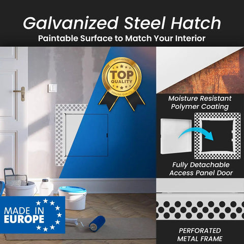 Built Tough 7x7 Galvanized Steel Drywall Access Panel With Fully Removable Door And Paintable White Finish For Plumbing And Utility Covers Quick No Fuss Install in a modern home setting.