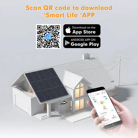 Model house with solar panel and smartphone app showcasing Solar Grid Tie Micro Inverter 800W SMI800W Smart MPPT monitoring.