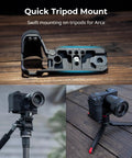 Silicone L Shape Hand Grip for Sony Alpha 6700 Camera with Built-In Arca-Swiss Quick Release Plate showcased on tripod mount