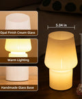 Cordless Battery Operated LED Table Lamp With Opal Cream Glass Shade Perfect For Power Outages And Anywhere, dimensions shown