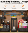 3 Pack L Shaped Under Sink Organizers With Real Smooth Glide Drawers To Toss The Clutter Out Of Deep Cabinets, plumbing-friendly design fitting around pipes.