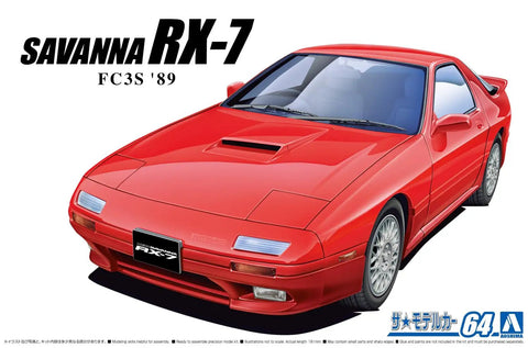 Mazda FC3S Savanna RX-7 1989 1/24 Scale Model Car Kit Unpainted Plastic Assembly on display with options for builders