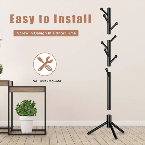 Dope Freestanding Coat Rack With Eight Sturdy Hooks, Three Adjustable Heights, Easy Assembly, shown in living room setting.