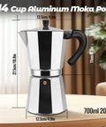 14 Cup Aluminum Moka Pot Stovetop Espresso Brewer 700ml 23oz Percolator Mocha Pot Greca Style For Italian And Cuban Cafe