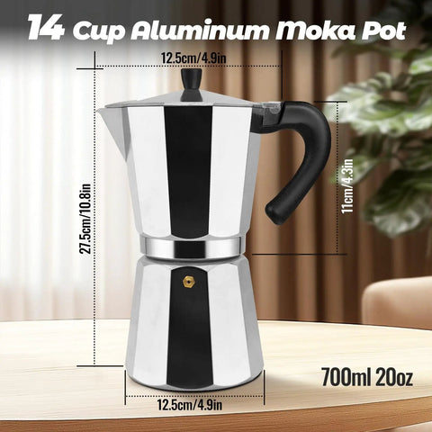 14 Cup Aluminum Moka Pot Stovetop Espresso Brewer 700ml 23oz Percolator Mocha Pot Greca Style For Italian And Cuban Cafe