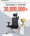 All Day Comfort Ergonomic High Back Mesh Desk Chair With Adjustable Headrest, Lumbar Support, 330 Lb Capacity, displayed on pedestal