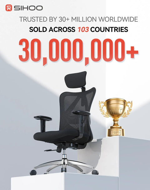 All Day Comfort Ergonomic High Back Mesh Desk Chair With Adjustable Headrest, Lumbar Support, 330 Lb Capacity, displayed on pedestal