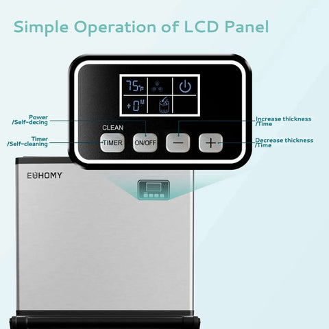 Heavy-Duty Industrial Ice Maker Machine With 450 Lbs Per 24 Hours Output And 250 Lbs Storage Bin ETL Certified Stainless Steel Clear Ice Maker showing control panel