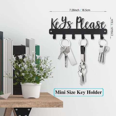 Keys Please Wall Mounted Mini Key Holder Iron Black Decor Rack With Six Hooks for easy organization in entryway