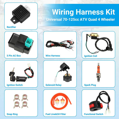 Electric Wiring Harness Kit For 110cc And 125cc Chinese ATVs Quad Bikes Like Taotao Coolster 4 Wheeler 4 Stroke Ride Ready