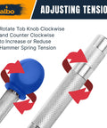 Automatic Center Punch Set With Three Heavy Duty Spring Loaded Punch Tools showing knob tension adjustment mechanism.