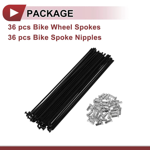 36 Pack 12 Gauge Bicycle Spokes 183mm Black 45 Steel Replacement Spokes for Wheel Rims with Nipples