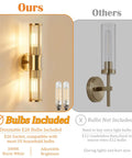 Klighten Hardwired Wall Sconce Modern Brushed Brass Bathroom Vanity Light with E26 bulbs, features elegant glass rods and warm light.