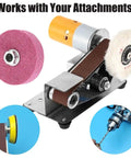 Top Shelf Mini Belt Grinder Sharpening Knife With Powerful Pure Copper Motor And Adjustable Speed Settings From 4000 To 9000 Rmin for attachments.