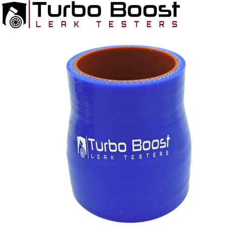 Front view of blue silicone pipe connector for Turbo Boost Leak Testers with orange inner bore.