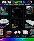 12V RV Awning Lights DIY Kit with 20 Foot RGB LED Strip, V2.1 Upgrade, Exterior IP68 Water Resistant Campers Lighting System contents.