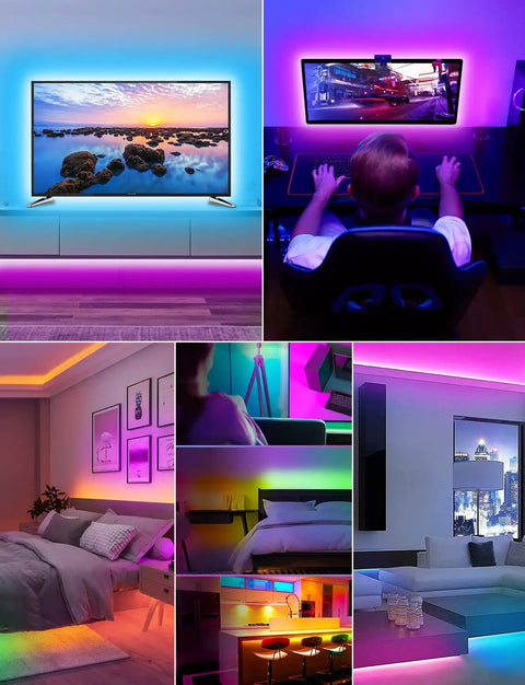 9.8 Ft USB Powered RGB LED TV Backlight Strip For 32 To 60 Inch Televisions With Remote Bluetooth App Control And Music Sync Color Changing Vibe