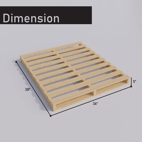 Two Way Entry Heavy Duty Wooden Pallets 38x36x5 2 Pack, shown with dimensions labeled, industrial grade hardwood construction.