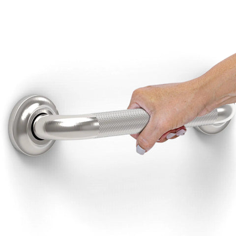 Dual Pack One And A Quarter Inch ADA Safety Grab Bar With Knurled Anti Slip Grip In Stainless Steel 304 Brushed Nickel Finish Concealed Flange Mount Supports Up To 500 Pounds