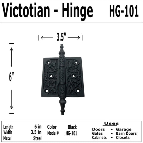 2 Pack Victorian Steeple Tip Ornate Hinges For Cabinets And Doors Heavy Duty Cast Wrought Iron With Hammered Finish Old World Vintage Look Black Hardware