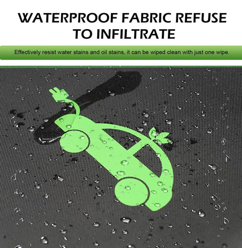 Close-up of waterproof fabric with water droplets, showcasing the Hella Durable EV Charging Cable Storage Bag And Waterproof Auto Gear Organizer, Black.