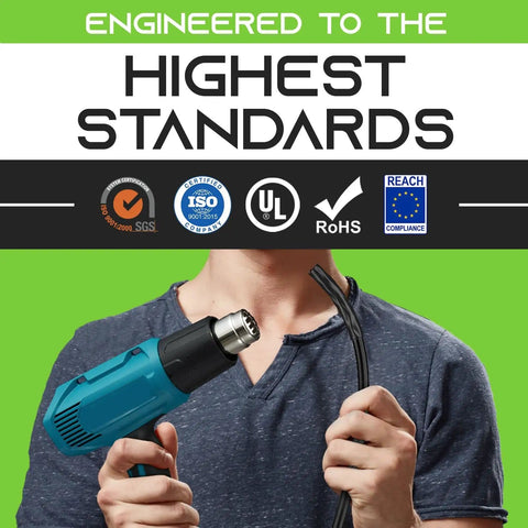 Person holding heat gun and Beefed Up 2 Inch Heat Shrink Tubing Kit 50 Ft With 3:1 Shrink Ratio Adhesive Lined Dual Wall