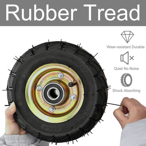 Smooth Operator Heavy Duty Industrial Casters with eight inch thick rubber wheel showing rubber tread and metal hub.