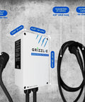 Heavy Duty Level Two Electric Charger With Forty Amp Juice Ul Certified Indoor Outdoor Wall Mount Charging Station Nema 14 50 Plug And 24 Foot Cord For Plug And Play Fast Charge Always dimensions and cables visible.