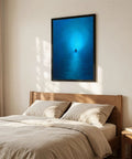 Black Framed Abstract Blue Ocean Rowing Boat Poster Canvas Print Art Modern Minimalist Aesthetic Wall Decor above bed