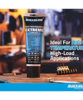 Front view of Quicksilver 8 oz high-performance extreme grease tube with blue label