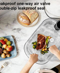 Person sealing meat in Reusable Vacuum Seal Bags 50pc With Clips 3 Sizes M L XL For Meal Prep Storage on countertop