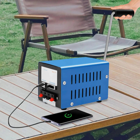 Portable Hand Crank Generator For Emergencies 20W Manual Power Source With Multi Voltage Output in outdoor camping setup