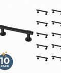 Francisco 10 Pack Cabinet Pulls 3 Inch Center To Center Matte Black Handles displayed with all 10 pieces on white background