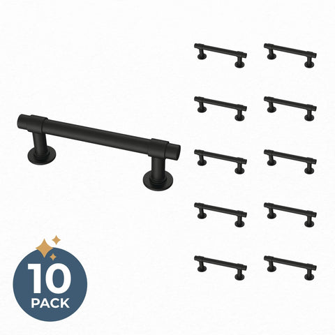 Francisco 10 Pack Cabinet Pulls 3 Inch Center To Center Matte Black Handles displayed with all 10 pieces on white background