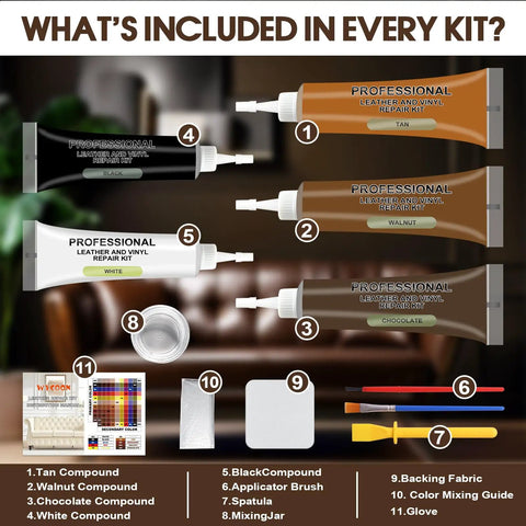 Leather And Vinyl Repair Kit For Furniture Car Seats Couch And Purse Pro Grade Quick Dry Formula With Easy Color Matching Contents