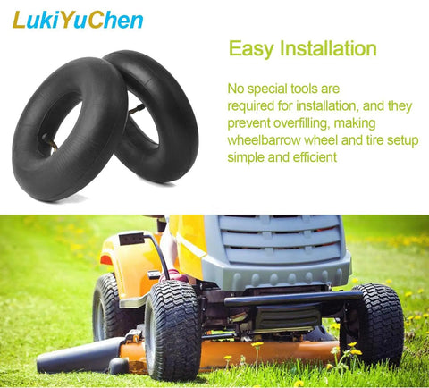 Heavy Duty Replacement Inner Tube For 4.10 3.50 4 Inch Tires With Bent Valve Stem TR87 Built To Last shown in packaging