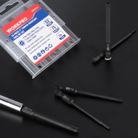 Security Torx Bit Set With CNC Machined S2 Steel Star Bits, Pro Grade Three Inch Long Tamper Proof Torx Driver Bits Displayed