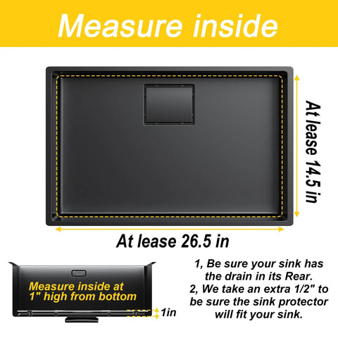 Measurement guide for Sturdy Stainless Steel Sink Grid Protector 26 By 14 Inches For Kitchen Single Bowl With Rear Drain Hole