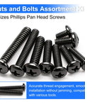 237-Piece Machine Screws And Bolts Kit With 304 Stainless Steel Fasteners, Black Zinc Finish, 8 Sizes From #6-32 To #10-24