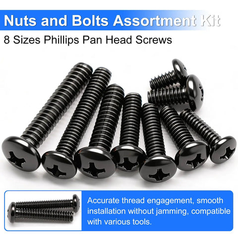 237-Piece Machine Screws And Bolts Kit With 304 Stainless Steel Fasteners, Black Zinc Finish, 8 Sizes From #6-32 To #10-24