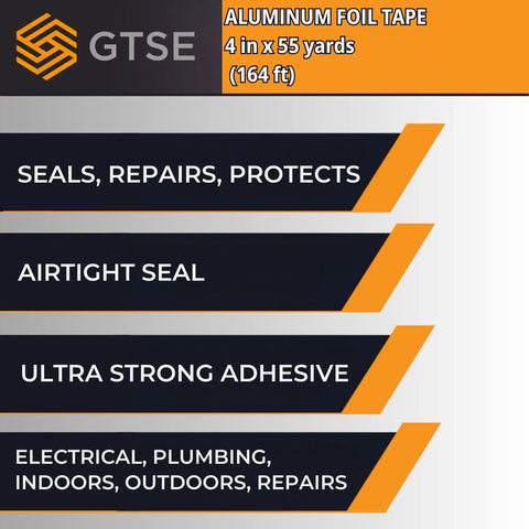 Heavy Duty Aluminum Foil Tape 4 Inch Wide By 55 Yards Pro Grade with airtight seal, strong adhesive for sealing and repairs at 5 to 158 degrees
