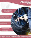 Three Quarter Inch Shop Air Line Kit For Garage With 200 Ft HDPE Aluminum Piping And Four Way Manifold Block Leak Proof