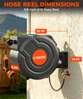 Beefed Up Heavy Duty Wall Mount Retractable Garden Hose Reel With Ninety Foot Reach attached to outdoor wall