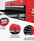 Badass 4 Drawer Tool Chest 21 Inch Steel Portable Toolbox with sturdy handle and mechanical lock system, showing smooth glide drawer slides.
