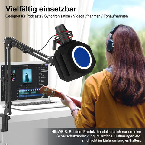 Pro-Grade Microphone Wind Shield Pop Filter with Five-Sided Acoustic Isolation Ball used in home studio recording setup