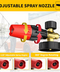 Adjustable spray nozzle for Beast Pressure Washer Gun With Foam Cannon And 50 Foot Hose 3600 PSI Cleaning Kit Featuring 15 Inch Extension Wand Seven Nozzle Tips Three Eighths Quick Connector And M22 14mm And 15mm Fittings