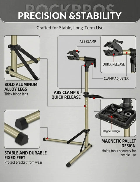 Heavy Duty Bike Repair Stand For Mountain And Road Bikes, Stable 80 Lbs Capacity, four-leg support detailed features guide